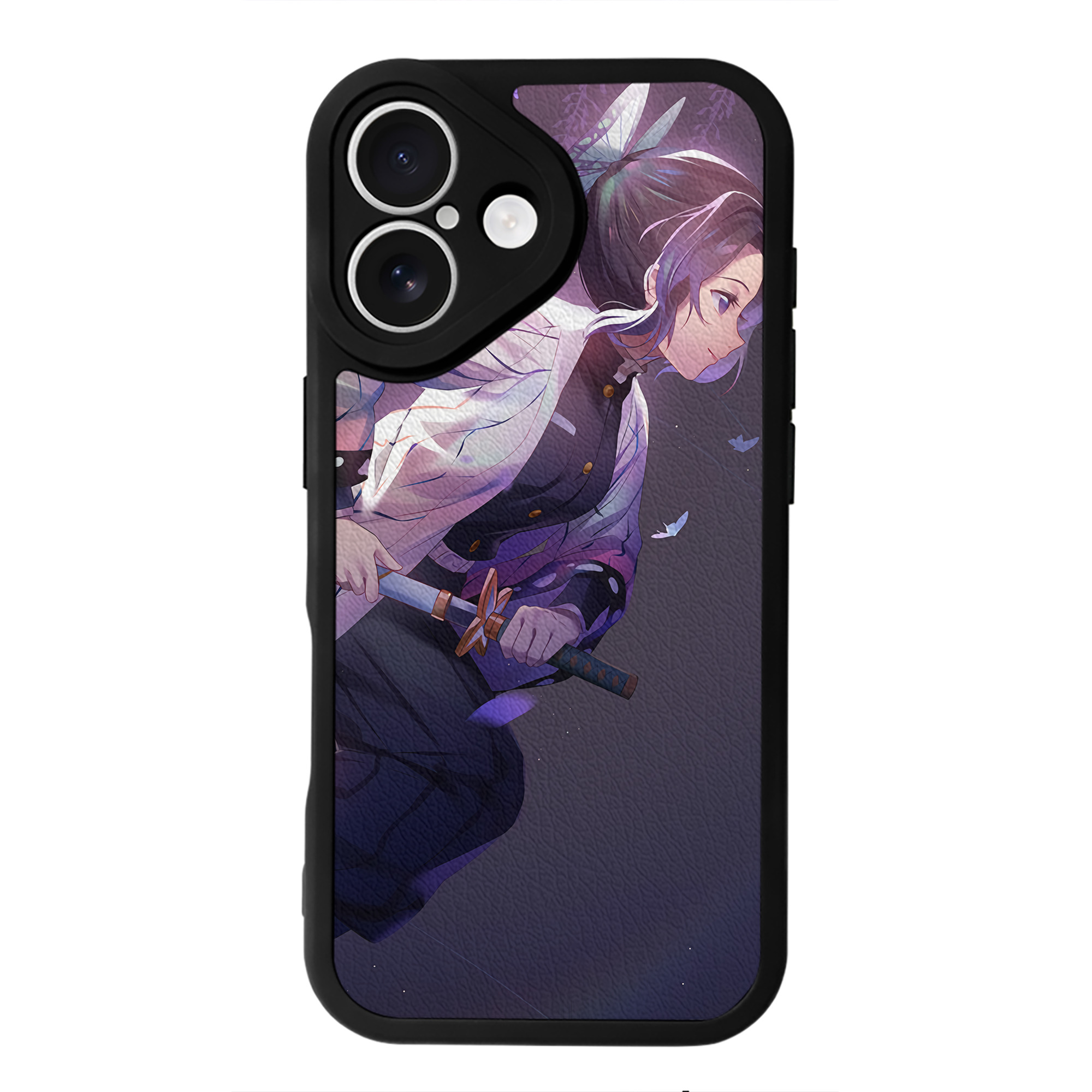（画像用） 鬼滅の刃（きめつのやいば）蟲柱-胡蝶 しのぶ／こちょう しのぶ Kochou Shinobu 【iPhone 16シリーズ対応】シリコンスマホケース（レザー調） 材質：シリコン